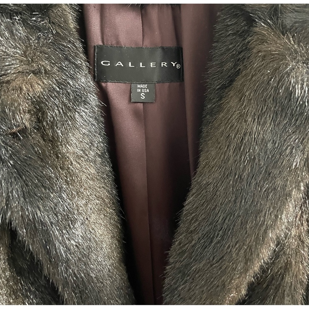Gallery Brown Faux Fur Coat with Burgundy Lining